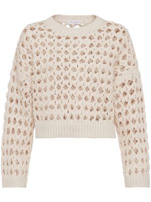 Brunello Cucinelli ribbed-trim open-knit jumper - Neutrals