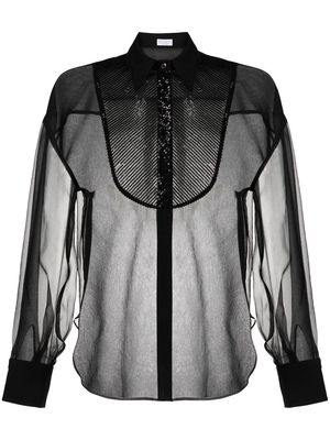 Brunello Cucinelli semi-sheer silk blouse - Black