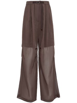 Brunello Cucinelli semi-sheer wide-leg trousers - Brown