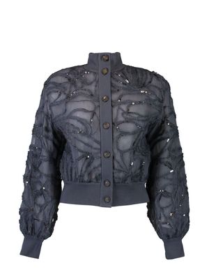 Brunello Cucinelli sequin-design linen-blend jacket - Blue