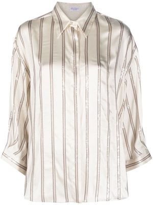 Brunello Cucinelli sequin-detail long-sleeve blouse - Neutrals