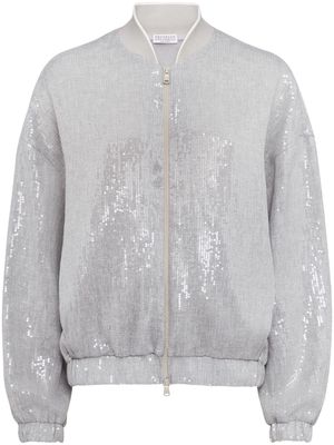 Brunello Cucinelli sequin-embellished bomber jacket - Grey