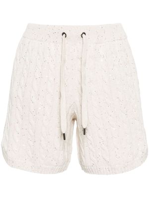 Brunello Cucinelli sequin-embellished cable-knit shorts - Neutrals
