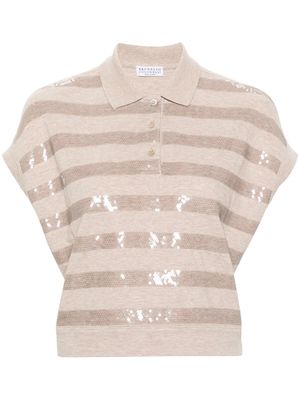 Brunello Cucinelli sequin-embellished cotton polo shirt - Neutrals