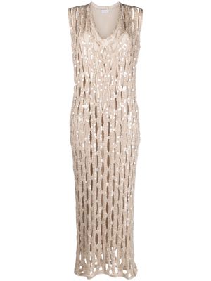 Brunello Cucinelli sequin-embellished knitted dress - Brown
