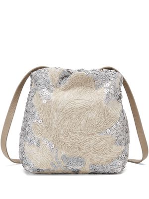 Brunello Cucinelli sequin-embellished linen shoulder bag - Neutrals