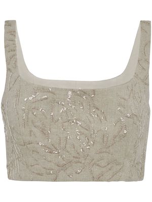 Brunello Cucinelli sequin-embellished linen top - Neutrals