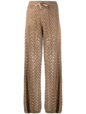 Brunello Cucinelli sequin-embellished open-knit trousers - Brown