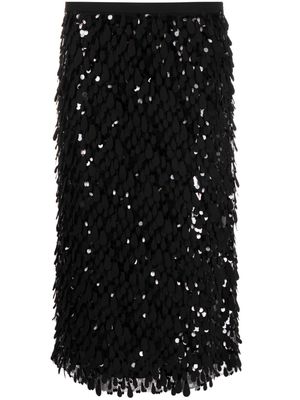 Brunello Cucinelli sequin-embellished wool-blend midi skirt - Black