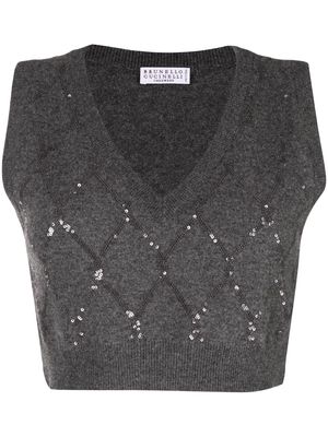 Brunello Cucinelli sequin v-neck top - Grey