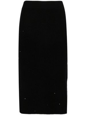 Brunello Cucinelli sequined ribebd midi skirt - Black