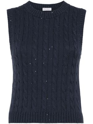 Brunello Cucinelli sequinned cable-knit top - Black