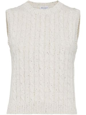 Brunello Cucinelli sequinned cable-knit top - Neutrals