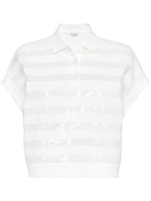 Brunello Cucinelli sequinned cotton polo shirt - White