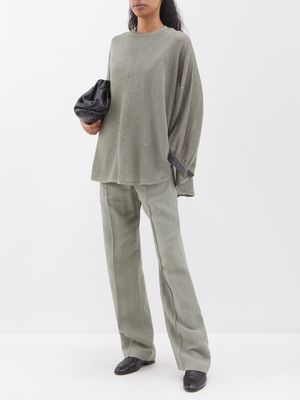 Brunello Cucinelli - Sequinned Dolman-sleeve Linen-blend Shirt - Womens - Sage