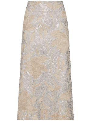 Brunello Cucinelli sequinned high-waist midi skirt - Neutrals