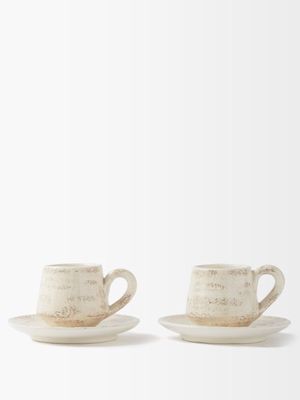 Brunello Cucinelli - Set Of Two Stippled Ceramic Teacups And Saucers - Cream Multi