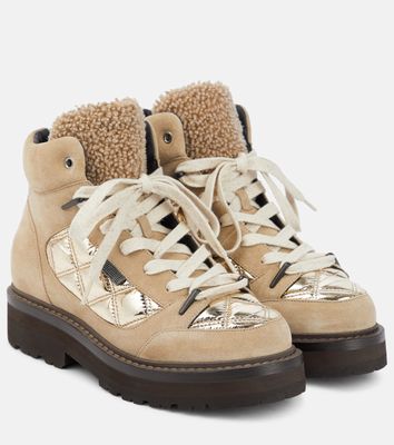 Brunello Cucinelli Shearling-trimmed suede hiking boots