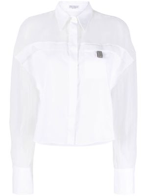 Brunello Cucinelli sheer-panel Monili-chain shirt - White