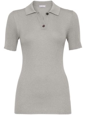 Brunello Cucinelli short-sleeve fine-ribbed polo top - Grey