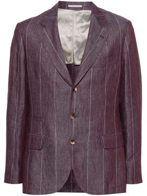 Brunello Cucinelli single-breasted pinstripe linen blazer - Purple