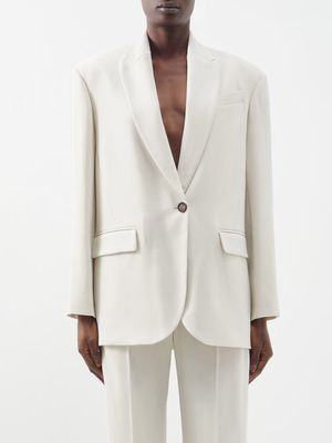 Brunello Cucinelli - Single-breasted Twill Suit Jacket - Womens - Light Beige