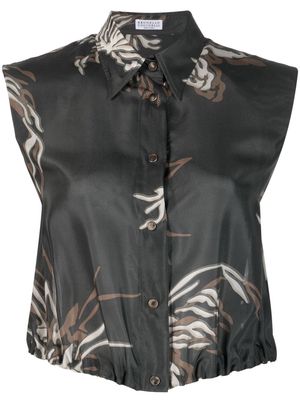 Brunello Cucinelli sleeveless cropped shirt - Grey