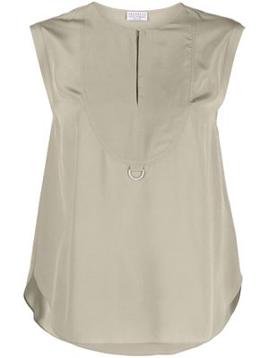 Brunello Cucinelli sleeveless silk blouse - Neutrals