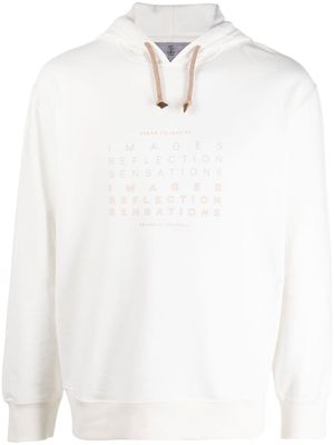 Brunello Cucinelli slogan-print cotton hoodie - White