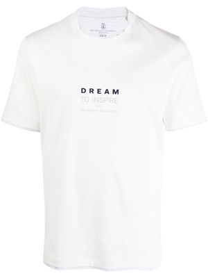 BRUNELLO CUCINELLI slogan-print crew neck T-shirt - White