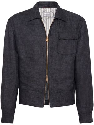 Brunello Cucinelli slub-texture linen shirt jacket - Black