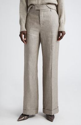 Brunello Cucinelli Sparkling Linen Blend Pants in Brown Grey