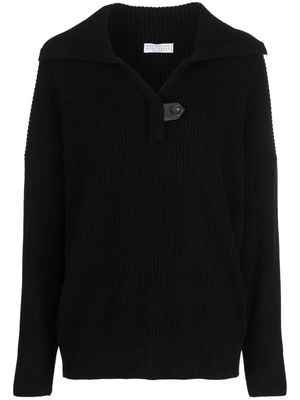 Brunello Cucinelli spread-collar ribbed-knit jumper - Black