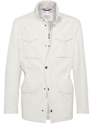 Brunello Cucinelli stand-up collar linen-blend coat - White