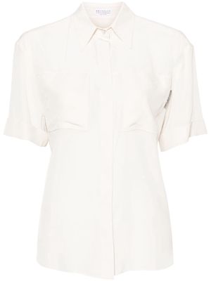 Brunello Cucinelli straight-collar silk shirt - Neutrals