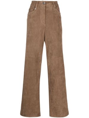 Brunello Cucinelli straight-leg suede trousers - Brown