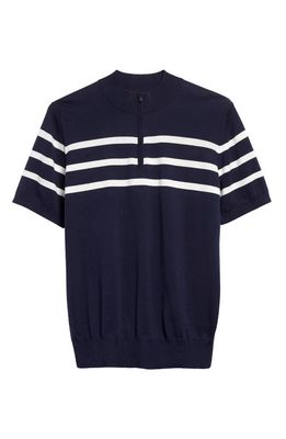 Brunello Cucinelli Stripe Cotton Quarter Zip Sweater in Cc800 Blue White
