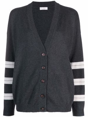 Brunello Cucinelli stripe-detail cashmere cardigan - Grey