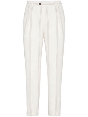 Brunello Cucinelli stripe-pattern button-fastening tapered trousers - White