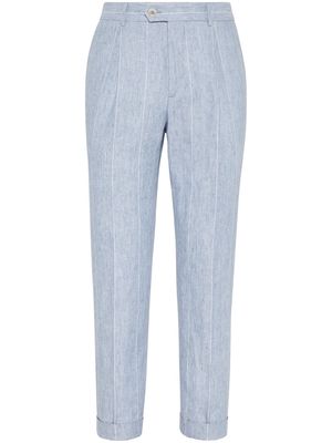 Brunello Cucinelli stripe-pattern linen tapered trousers - Blue