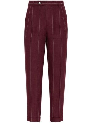 Brunello Cucinelli stripe-pattern linen tapered trousers