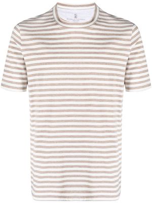 Brunello Cucinelli stripe-print cotton T-shirt - White