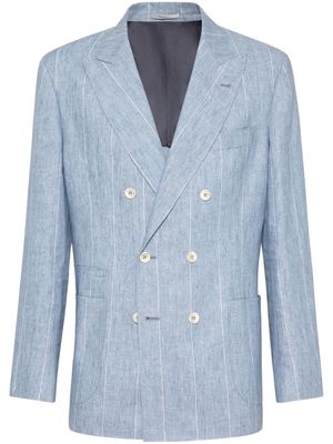 Brunello Cucinelli stripe-print linen blazer - Blue