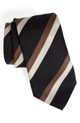 Brunello Cucinelli Stripe Silk & Virgin Wool Tie in Cgm59-Navy Camel