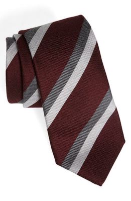 Brunello Cucinelli Stripe Silk & Virgin Wool Tie in Cry44-Red Grey