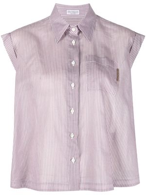 Brunello Cucinelli striped button-up sleeveless shirt - Purple