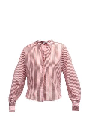 Brunello Cucinelli striped cotton-blend front-tie shirt - Red