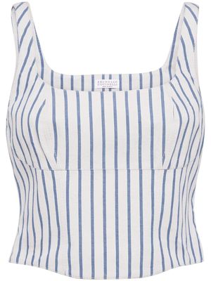 Brunello Cucinelli striped cotton-blend top - White