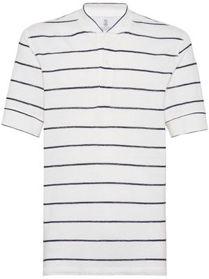 Brunello Cucinelli striped cotton-linen T-shirt - White