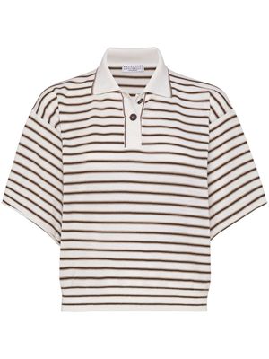 Brunello Cucinelli striped cropped polo shirt - White
